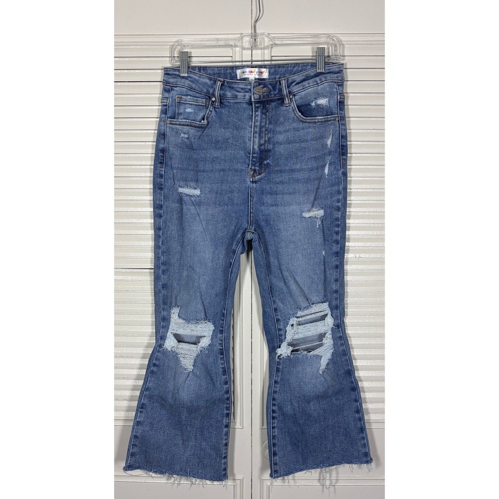 Freckled Poppy x Risen‎ Jeans 13/31 Distressed High Waist Cropped Flare Denim